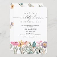 $ 3.04 | Little Wildflower Flower Birthday Invitation #elegant, wildflower, nature, flowers, pastels, watercolor, little wildflower, girl, pink, 1st birthday