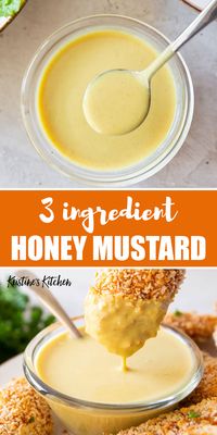 This Honey Mustard Recipe is incredibly fast and easy to make with just 3 ingredients. Sweet and tangy, this homemade honey mustard sauce is the best dipping sauce, sandwich spread or salad dressing!