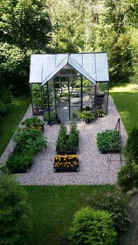 Greenhouse in summer | Backyard landscaping designs, Landscape design, Backyard landscaping