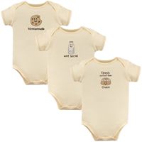 Give your little one a sweet sense of humor with Touched by Nature's Fresh Out the Oven Bodysuits. Crafted in babysoft organic cotton with adorable prints and embroidered slogans, these quick change bodysuits are the perfect starters to any little outfit. Lap shoulders and a snap crotch for easy dressing and diaper changes Includes 3 bodysuits: 1 with a cookie applique that says "Homemade" 1 with a milk bottle applique that says "Eat local" 1 with a cinnamon bun applique that says "Fresh out of the oven" 100% organic cotton Machine wash Imported