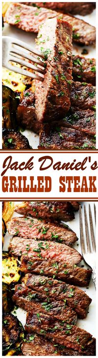 Jack Daniel’s Grilled Steak Recipe – New York Strip Steaks marinated in one of the most delicious marinades made with Jack Daniel’s Whiskey and Soy Sauce. Our favorite steak house meal made at home! #KingsfordProfessional #ad