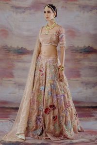 Buy Payal & Zinal Beige Organza Embroidered Lehenga Set Online | Aza Fashions