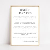 BUNDLE: www.etsy.com/listing/1743091356 Reflect upon the Temple Promises (from President Nelson's April 2024 Conference address) with this beautifully designed print. What You Will Receive: - High-resolution PDFs and JPGs of the artwork in four versatile sizes: 5x7, 8x10, 11x14, and 16x20 inches. - Each size is perfect for framing and can be adjusted to suit your space and preferences. Features: - Artistic representation of each LDS Temple Promises. - Elegant design that complements any home dec