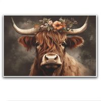 PRICES MAY VARY. Give your home a boho farmhouse vibe with stunning Coastal Boho Farmhouse Highland Cow Flower Canvas Wall Art. Featuring a rustic country landscape with a longhorn animal, this floral artwork poster adds a touch of nature to your living room, bedroom, or kitchen decor. Perfect for farmhouse and Highland Cow enthusiasts, this wall art piece beautifully captures the essence of country living. Effortlessly elevate your home decor with this visually stunning and charming Highland Co