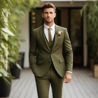 Mens Olive Green Suit Double Breasted Three Piece Suit Tux – sweetearing