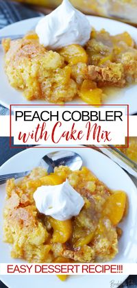 With only a few minutes of prep and a couple of easy ingredients, this Peach Cobbler with Cake Mix is a fun, new dessert recipe that will be a huge hit!