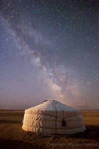 Mongolia :: Ger (tent) and milky way.