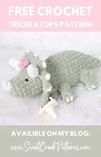 This crochet triceratops is perfect for beginners because there is a full YouTube tutorial on my blog! This crochet triceratops will be a quick project to make! Crochet dinosaur triceratops are one of the most popular crochet amigurumi projects for mamas of little ones, especially boys. This free crochet dinosaur pattern will allow your creative vibes to blossom by experimenting with different yarn colors and textures to personalize your crochet dinosaur.  Happy crocheting!!!