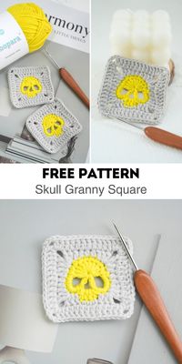 Create beautiful Halloween accents with our free crochet PDF pattern. Includes easy-to-follow instructions for versatile Skull Granny Square design.