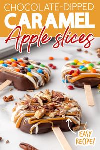 Chocolate Covered Caramel Apple Slices are a festive treat that the whole family can help decorate. Dipped in dark or milk chocolate and adorned with caramel and your favorite toppings, these apples are fun to make and easy to serve.