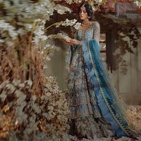 Wedding Wear Ferozi Double Layer Frock - Pistachio Frill Sharara n Dupatta