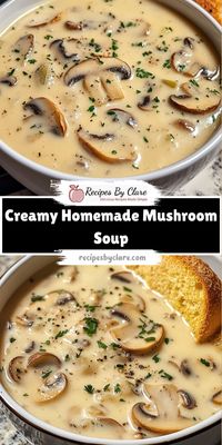 Ingredients:  1 lb fresh mushrooms, sliced 2 tbsp butter 2 cups chicken or vegetable stock 1 cup heavy cream Rich, creamy mushroom soup with a hint of thyme—perfectly comforting for cozy nights or elegant dinners!