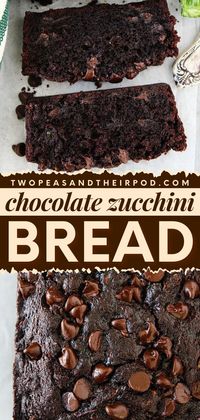 This easy Chocolate Zucchini Bread recipe is the best bread recipe! You will never know this homemade bread is made with a vegetable. Pin this delicious bread idea!