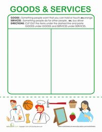 Second Grade Community & Cultures Civics & Government Worksheets: Examples of Goods and Services