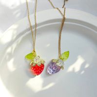 Fruit Themed Jewelry, Strawberry Fruit Necklace, 18k Gold Plated Necklace, Flower Necklace, Cute Strawberry Charm, Strawberry Pendant - Etsy