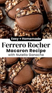 You've got to make these easy Ferrero Rocher macaron recipe if you're searching for a crowd pleasing dessert idea or simply want to make a fancy sweet treat. Perfect for beginners, these Ferrero Rocher macarons use egg white, cream of tartar, almond flour, powdered sugar, cocoa powder, and more. Plus find quick and easy instructions to make Nutella ganache - an added delicious part of this gourmet dessert recipe. Add this recipe to your holiday baking ideas or Christmas dessert ideas!