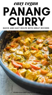 Vegan Panang Curry with Tofu - Try this delicious, rich and creamy curry served over quinoa for a complete meal. It's easy to make with basic pantry ingredients and ready in under 30 minutes.