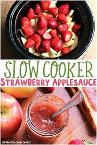 Slow Cooker Strawberry Applesauce is even better than store-bought and has no food coloring! - The Magical Slow Cooker #applesauce #strawberry #strawberryaplesauce #slowcooker