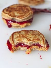 Peanut Butter and Jelly Banana Pancake Sandwiches