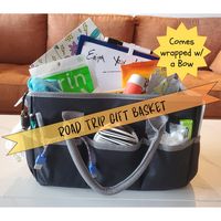 This Road Trip Gift Basket is the ultimate Travel Survival Kit, thoughtfully designed for adventures and long car rides. Featuring a versatile car organizer bag, it includes essentials to keep your journey smooth and stress-free, such as first aid basics and travel must-haves.  Refill the organizer and use over and over. It's great for families, couples, and especially anyone going on their first road trip. This kit ensures safety, convenience, and fun on the road. Makes a great raffle or door p