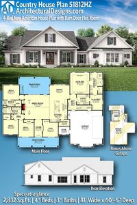 House Plan 51812HZ gives you 2800 square feet of living space with 4+ bedrooms and 3+ baths