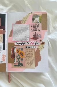 Book journal, journalling, reading, scrapbooking, scrapbook, mystery, aesthetic, a night to die for, book #bulletjournal #readingjournal #bookjournal #books #aesthetic #bujo #journal #journalling #bookbracket #template #anighttodiefor #mystery #scrapbook