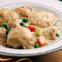 Our revision of creamy chicken and dumplings uses whole-wheat flour for the dumplings and adds lots of vegetables to the filling.