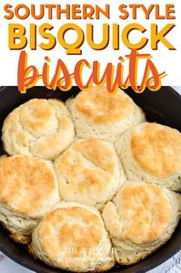 If you love soft and fluffy biscuits, you have to try this recipe! Made with Bisquick baking mix, these southern style biscuits are baked in a cast iron skillet for a buttery, tender treat you'll love.