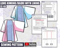 A quick YouTube video explaining the difference between our 3 kimono patterns: https://www.youtube.com/watch?v=HJsn3_K1XQc This custom pattern and tutorial will help you create a long fully lined kimono/haori.  ◦THIS IS A DIGITAL DOWNLOAD SEWING PATTERN AND TUTORIAL◦ It is not a full costume. This item is non-refundable. Sizing: Unisex XS to 4XL Download includes: * Tutorial and patterns for kimono/haori with two sleeve options: bell and square. * PDF book tutorial guide including:       ‣ Measu