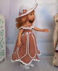 PDF Pattern Crochet. A set of clothes “Lace tulip”: dress and hat for Paola Reina or another doll 12-13 inch tall.  It contains instructions, photos and diagrams.