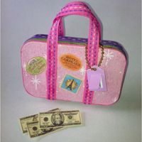 American Girl doll suitcase made from Altoids tin, complete with luggage tag and spending money. Got the idea for the suitcase from someone else on Pinterest! Thanks! By Carol D.