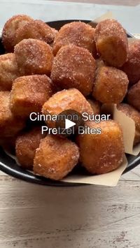 1.9K reactions · 629 shares | SAVE this easy recipe for CINNAMON SUGAR PRETZEL BITES 🥨🥨🥨

🌟 There’s only one good thing about the mall and it’s those cinnamon sugar pretzels from Auntie Anne’s. And maybe a lemonade if I’m feeling frisky.

🌟 This EASY at-home recipe gives you all the mall feels without making scratch pretzel dough! You must make them, please trust me. 

What you’ll need:

1 package refrigerated pizza dough (I use Pillsbury)
8 Tbsp melted butter
1/4 cup sugar 
1 tsp cinnamon 
2 Tbsp baking soda 
2 cups boiling water 

Dipping Sauce 
4 oz softened cream cheese
1 cup powdered sugar 
2 Tbsp softened butter 
2 Tbsp milk 
1/2 tsp vanilla extract 

What to do:

1. Let the dough sit in a buttered bowl until it reaches room temperature.
2. Cut dough into 4 portions and roll the