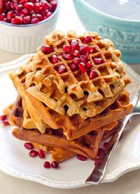 Clean Eating Gluten Free Applesauce Waffles -- This recipe makes a large batch of freezer friendly gluten free waffles for an easy breakfast.