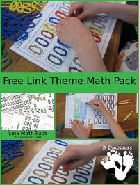 Free Link Theme Math Pack - Patterns, Addition and Hands on Math - 3Dinosaurs.com