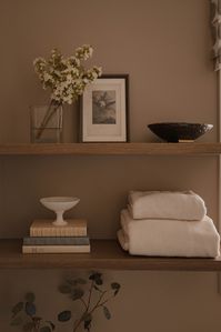 Bathroom shelf styling that is both functional and beautiful. Design: Stephenson House 📷️: Marielle Elizabeth