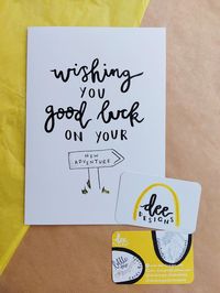 'WISHING YOU GOOD LUCK ON YOUR NEW ADVENTURE' GREETING CARD 100% RECYCLED UNCOATED CARD 300GSM BOTH CARD AND PACKAGING IS RECYCLABLE AND COMPOSTABLE A little card to say a good luck to whoever is about to embark on a new adventure. Whether that be for a new career, country or just someone who needs to know you'll be cheering them along for whatever comes next. - All cards have been designed by hand, digitalised and printed onto recycled card - All cards are packaged with recyclable and composta