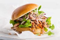 For a quick lunch or easy dinner, try a pulled pork bun topped with lettuce and fresh coleslaw.