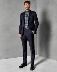 Debonair plain wool trousers - Dark Blue | Suits | Ted Baker