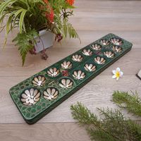 Handmade Batik Wood Mancala Board Game in Green - Green Discernment Spirit | NOVICA