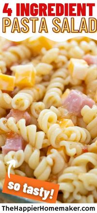 This easy 4 ingredient pasta salad is the perfect summer side dish. With just some pasta, Italian dressing, meat and cheese you can enjoy this simple pasta salad as is or dress it up with any extras you have on hand.