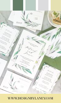 The Watercolor Greenery wedding invitation features romantic watercolor eucalyptus greenery and a hint of white and yellow daisies. This suite would be perfect for a garden wedding to complement your elegant, natural vibe. Mix and match envelope and text colors to make this wedding invite ideal for your Big Day.