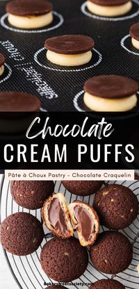 The reaction to these chocolate cream puffs is always the same - people almost gasp and look at me in shock when they taste one. They are seriously that good! But don't take my word for it; make my easy chocolate cream puffs with the most delicious filling! With delicate chocolate craquelin and velvety chocolate pastry cream, these chocolate easy pate a choux pastries are a showstopper, but without the fuss!