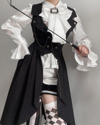 🤩Prince style Ouji fashion outfit: tailed waistcoat, high waist shorts and black/ white long sleeves shirt. 👉Search 'EGYOD-' on devilinspired.com #devilinspired #oujifashion #oujistyle #princestyle #ouji #lolitacoord #lolitafasion