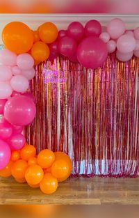 Party, disco, birthday party, pink and orange, event planning, balloon arch, pink and orange disco,