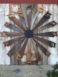 Old barn boards and hand saws.