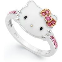 Hello Kitty Sterling Silver Pink Crystal and Enamel Face Ring found on Polyvore