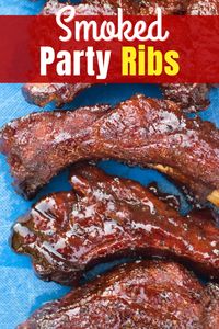 Pin this recipe to make delicious Baby Back Party Ribs with a sweet and spicy kick. The ribs are smoked with a simple rub and then sauced with a vinegar-based sauce and Chipotle BBQ sauce for maximum flavor. A quick and easy recipe that's perfect for any party or gathering.