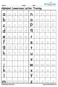 Lowercase alphabet tracing worksheets - Free Printable PDF