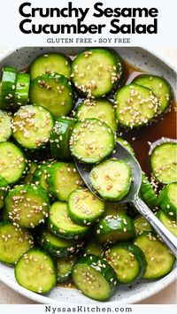 This crunchy sesame cucumber salad is an easy, refreshing side dish made with a simple sesame oil and rice vinegar dressing. Inspired by the Japanese dish sunomono, it has a crave-worthy crunchy texture, with light and well-balanced flavors that make the perfect pairing for many Asian meals. Our version is made using coconut aminos instead of soy sauce (though you could use either), is gluten free, and naturally sweetened.