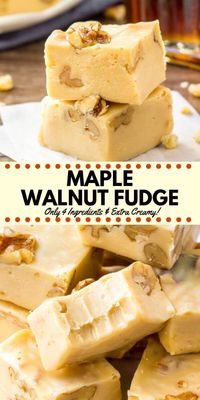 This maple walnut fudge is extra creamy with the perfect maple flavor. It's made with only 4 ingredients - so it' super easy & completely failproof. It's perfect over the holidays, and also makes a great gift! #fudge #maple #maplewalnut #christmas #holidays #homemadegifts